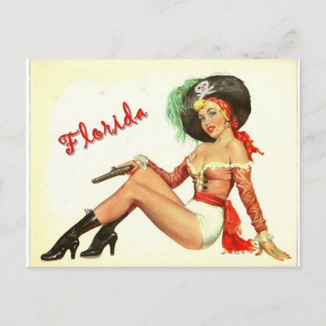 Vintag 50er Pirate Girl Postkarte (Vorderseite)
