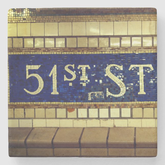 Vintag 51st Street, Manhattan, NYC Steinuntersetzer (Vorderseite)