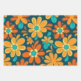 Vintag 70er Retro Hippie Style Blume Power Boho Geschenkpapier Set