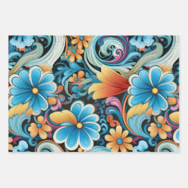 Vintag 70er Retro Hippie Style Blume Power Boho Geschenkpapier Set