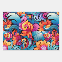 Vintag 70er Retro Hippie Style Blume Power Boho Geschenkpapier Set