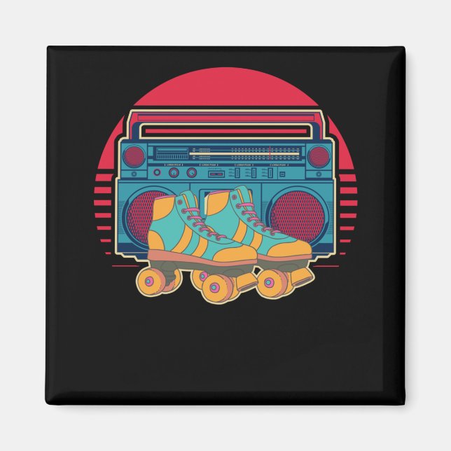 Vintag 80er Roller Skaten Girl Disco Rollerskates Magnet (Vorne)