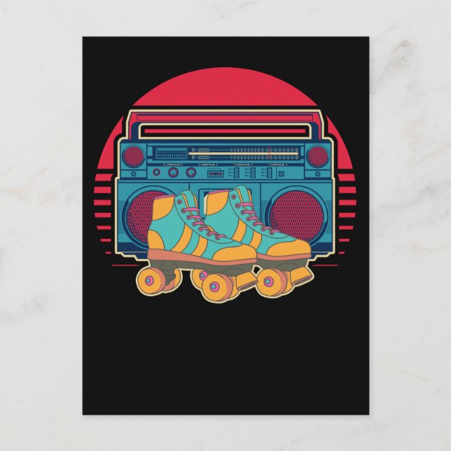 Vintag 80er Roller Skaten Girl Disco Rollerskates Postkarte (Vorderseite)