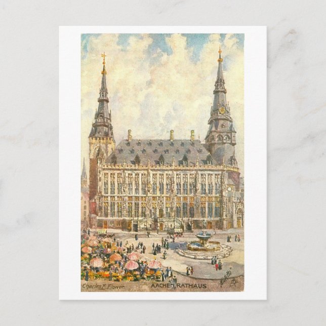 Vintag Aachen Deutschland Rathaus Postkarte (Vorderseite)