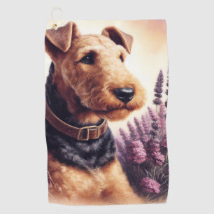 Vintag Airedale Terrier Painting Golfhandtuch