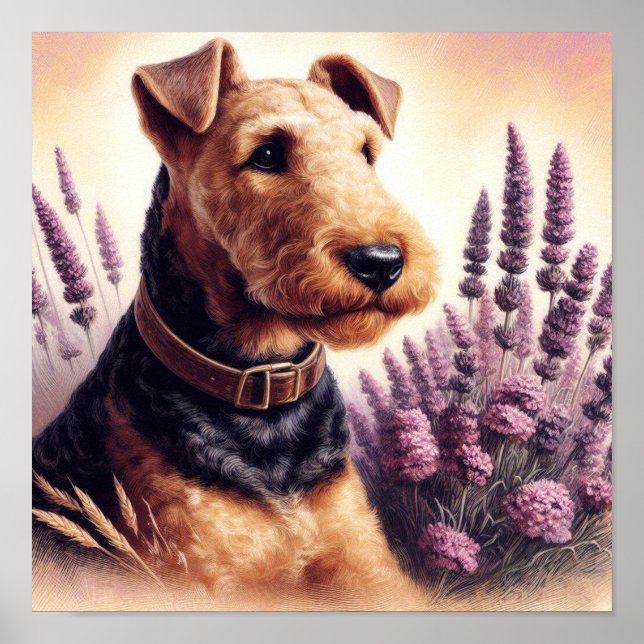 Vintag Airedale Terrier Painting Poster (Vorne)