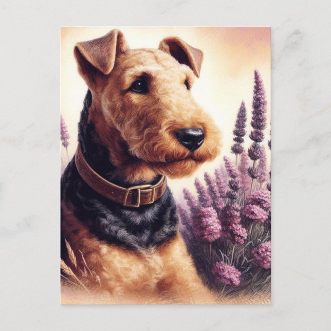 Vintag Airedale Terrier Painting Postkarte (Vorderseite)