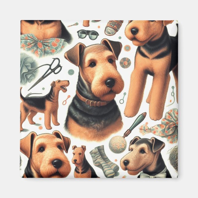 Vintag Airedale Terrier Seamless Magnet (Vorne)