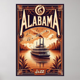 Vintag Alabama Jazz Riverboat Poster