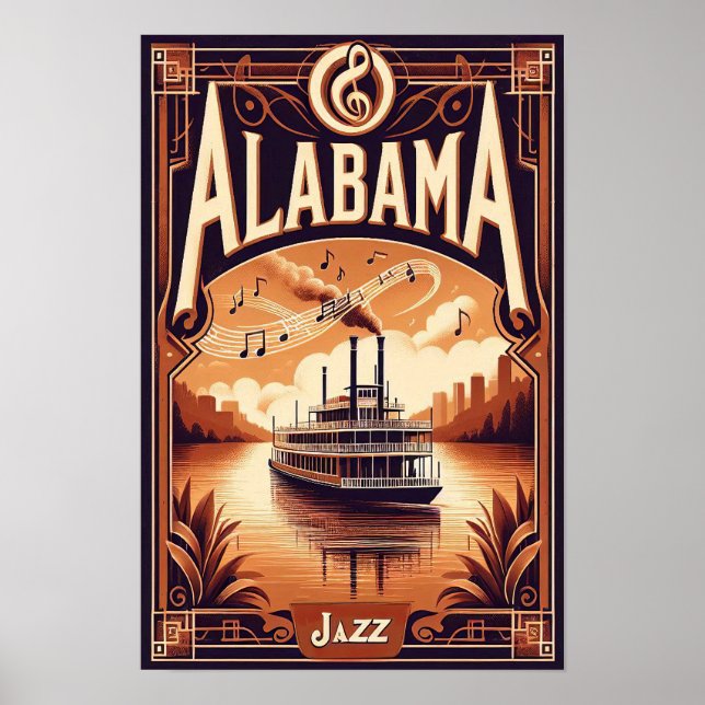 Vintag Alabama Jazz Riverboat Poster (Vorne)