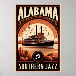 Vintag Alabama Jazz Riverboat Poster