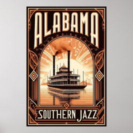Vintag Alabama Jazz Riverboat Poster