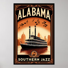 Vintag Alabama Jazz Riverboat Poster