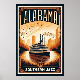 Vintag Alabama Jazz Riverboat Poster