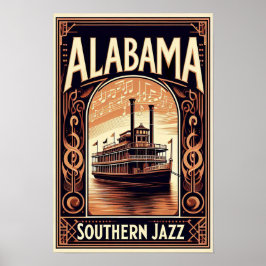 Vintag Alabama Jazz Riverboat Poster
