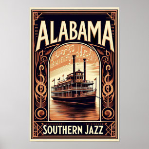 Vintag Alabama Jazz Riverboat Poster