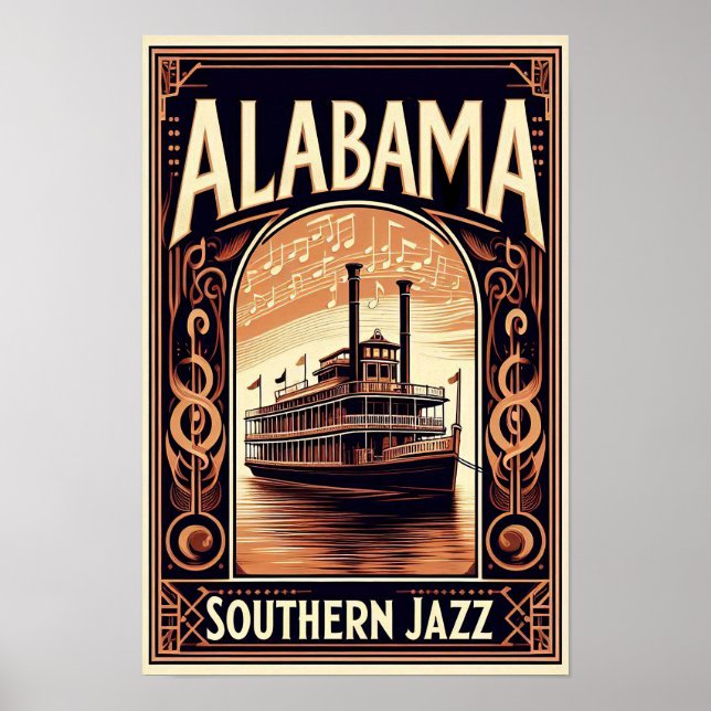 Vintag Alabama Jazz Riverboat Poster (Vorne)