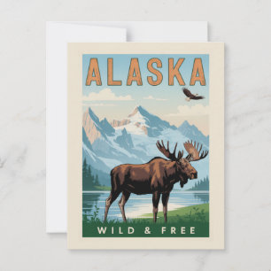 Vintag Alaska Elche Wild & Gratis Postkarte