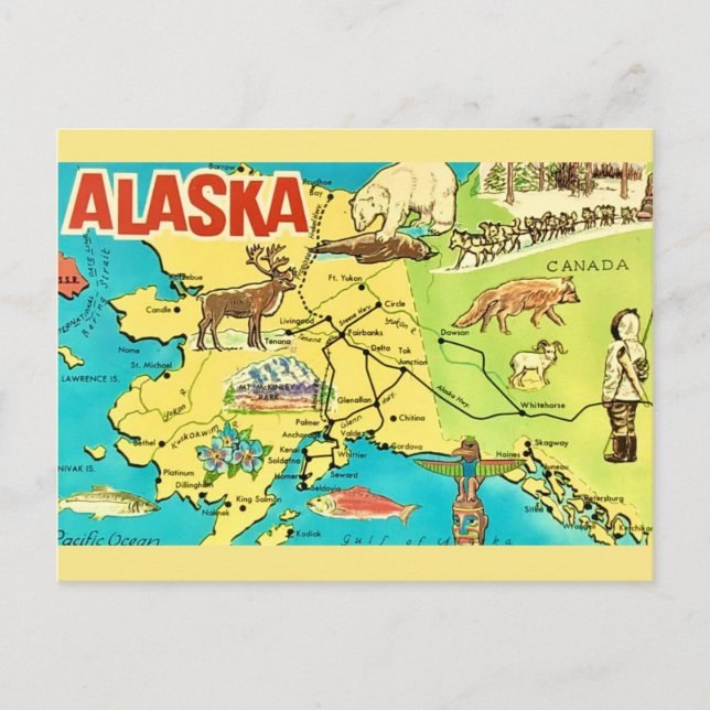 Vintag Alaska Karte Postkarte (Vorderseite)