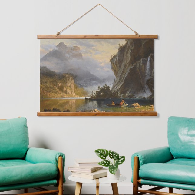 Vintag Albert Bierstadt Amerikanischen Ureinwohner Wandteppich Mit Holzrahmen (Wohnzimmer)
