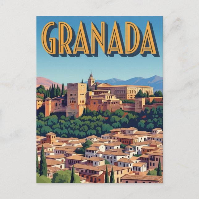 Vintag Alhambra Granada Spanien Reisen Postkarte (Vorderseite)