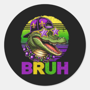 Vintag Alligator Bruh Mardi Gras Shirts Männer Tee Runder Aufkleber