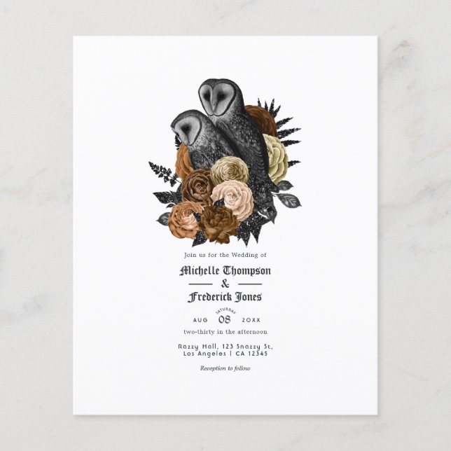 Vintag Amber Owls Gothic Wedding Einladung Flyer (Vorne)
