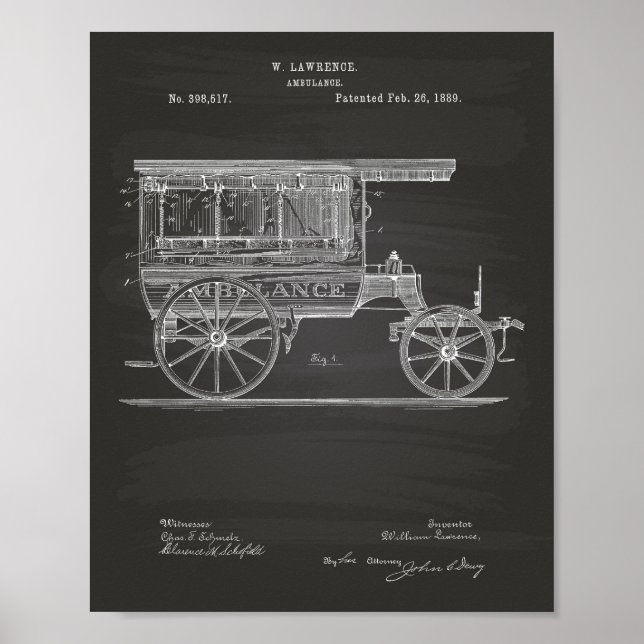 Vintag Ambulance 1889 Chalkboard für Patentkunst Poster (Vorne)