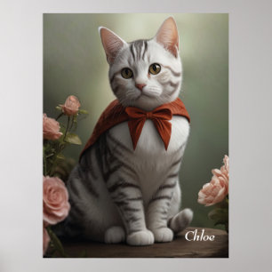 Vintag American Kurzair Kitten mit Rose Poster