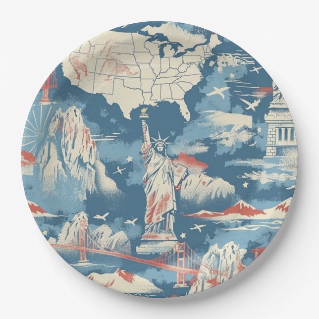 Vintag American Sehenswürdigkeit Pattern - Liberty Pappteller (Vorderseite)