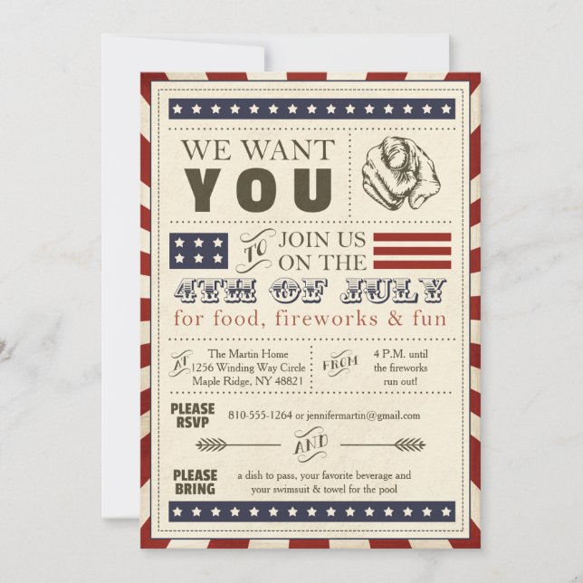 Vintag Americana 4. Juli Party Einladung (Vorderseite)