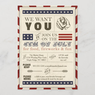 Vintag Americana 4. Juli Party Einladung