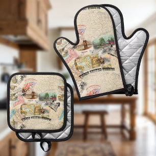 Vintag Americana Ofenhandschuh & Topflappen-Set