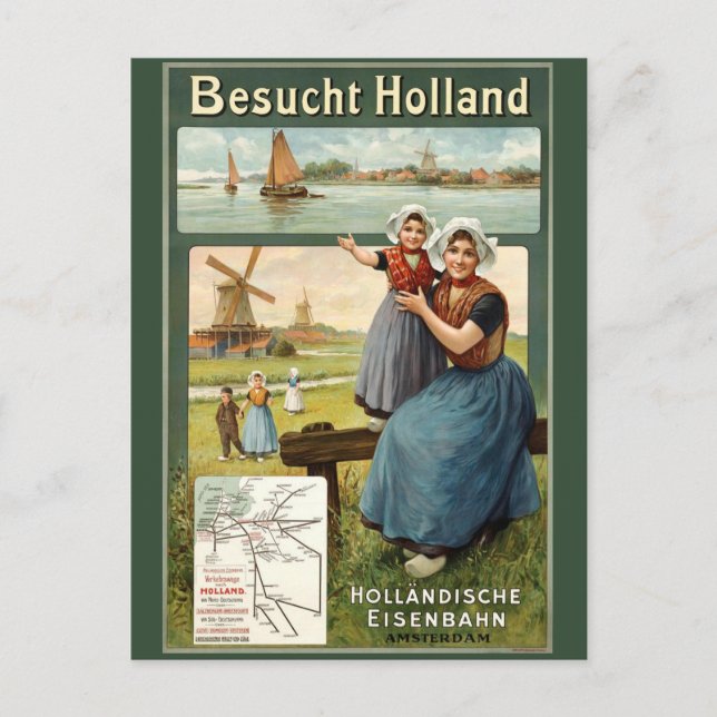 Vintag Amsterdam Holland Dutch Travel Postkarte (Vorderseite)