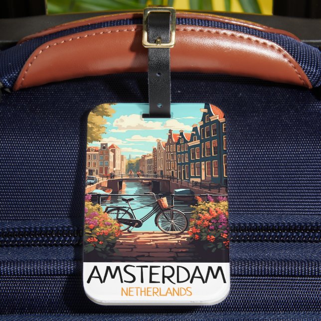 Vintag Amsterdam Niederlande Malerei Gepäckanhänger (Vorderseite Insitu 2)