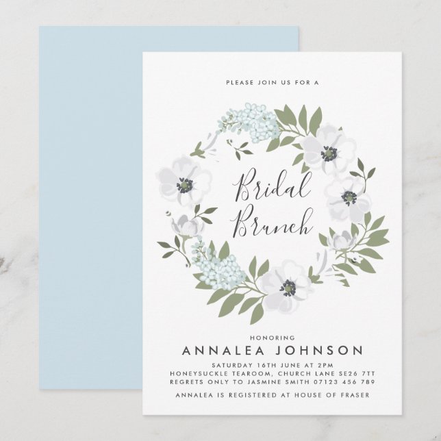Vintag Anemone Wreath Bridal Brunch Einladung (Vorne/Hinten)