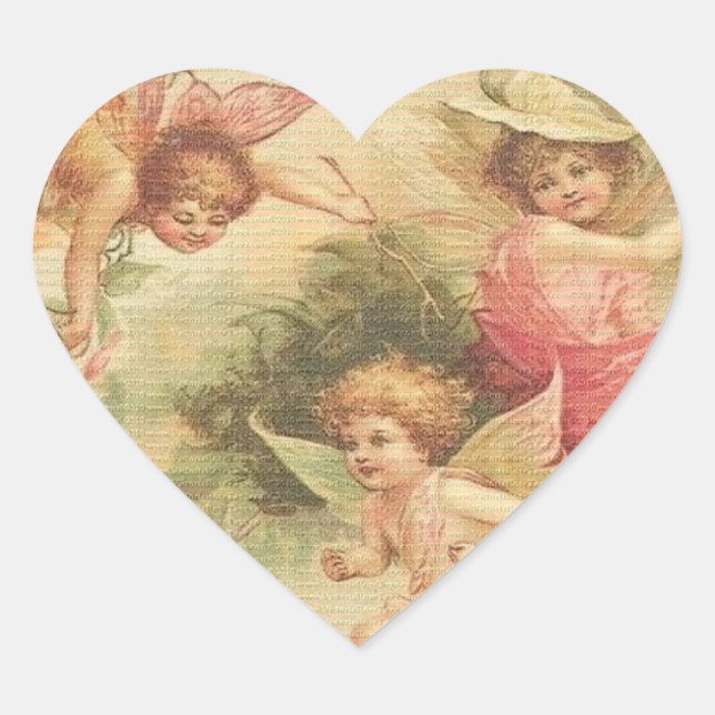 Vintag Angel Cherubs Herz-Aufkleber (Vorderseite)
