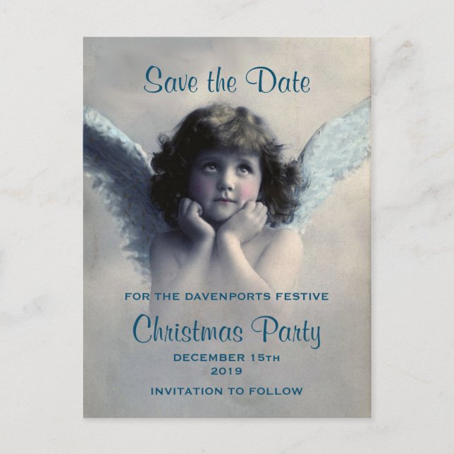 Vintag Angel Retro Weihnachten Save the Date Ankündigungspostkarte (Vorderseite)