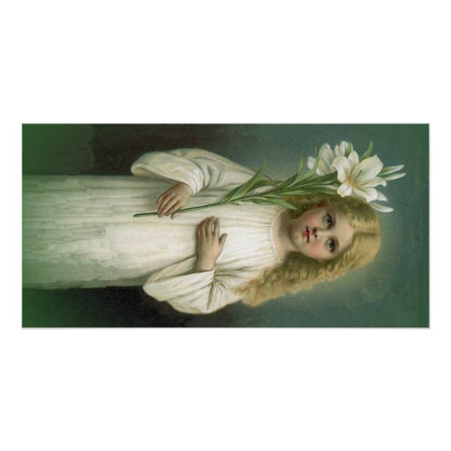 Vintag Angelic Girl White Dress Lily Blume Poster (Vorderseite)