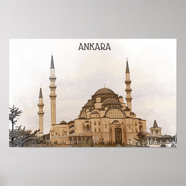 Vintag Ankara Türkei Kocatepe Moschee View Poster (Vorne)