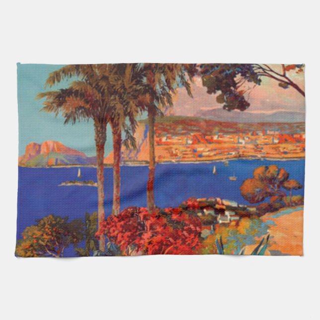 Vintag Antibes Cote D'Azur Travel Küchentuch (Horizontal)