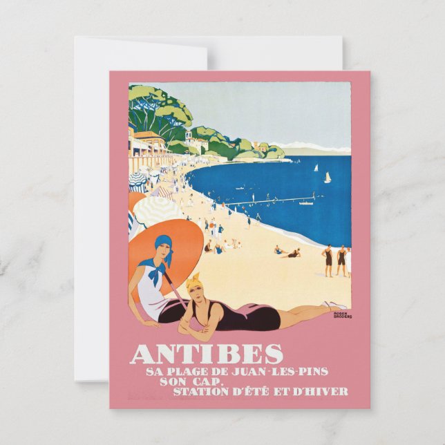 Vintag Antibes France Beach Vacacation Travel Karte (Vorderseite)