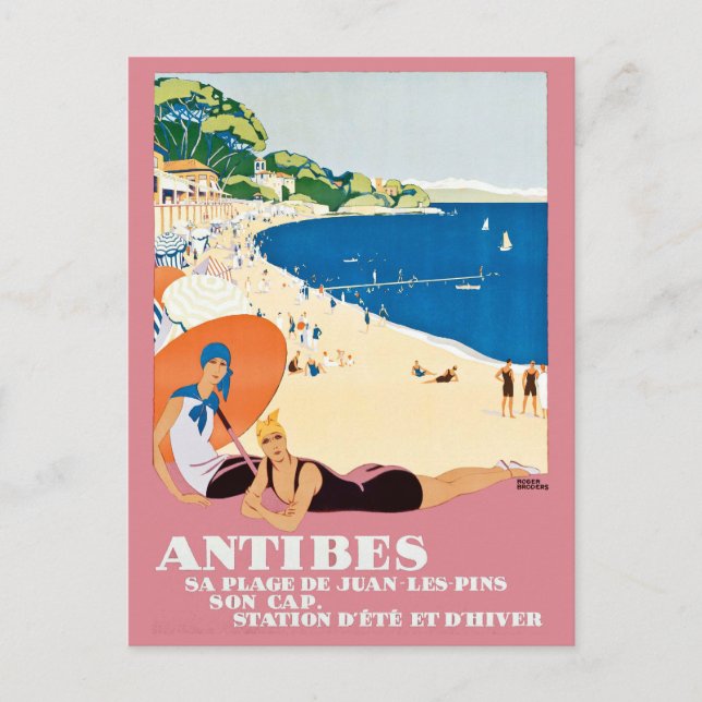 Vintag Antibes France Beach Vacacation Travel Postkarte (Vorderseite)