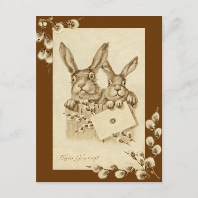 Vintag/antik Ostern - Rabbit Sepia Postkarte (Vorderseite)