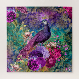Vintag antiker Lila und Aquamariner Pfau