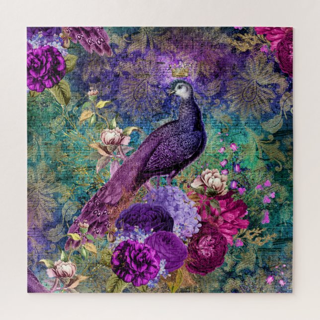 Vintag antiker Lila und Aquamariner Pfau (Vertikal)