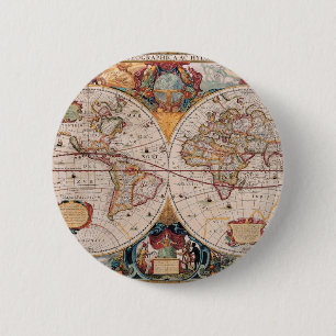 Vintag antikes, altes Weltkartendesign verblasst d Button