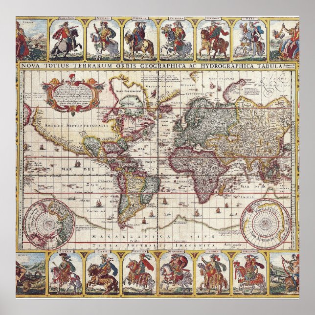 Vintag antikes, altes Weltkartendesign verblasst Poster (Vorne)