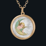 *~* Vintag AP40 Classic Angels Gold MOON Vergoldete Kette<br><div class="desc">(Suche nach AP40 für ähnliche Designs) Transfer zu anderen Produkten, wenn Sie möchten. Vintages ROUND Gold NECKLACE mit süßer klassischer Kunst eines jungen Mädchens Angel, das auf dem grünen und goldenen Mond aufbaut. * Energetisch Enhanced Romantik Vintag Retro Antique ANGEL Imitate Glitzer Diamant Pflasterboden. Der kleine Engel ist bequem, während...</div>