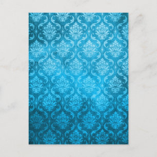 Vintag Aqua Blue Damask Postkarte
